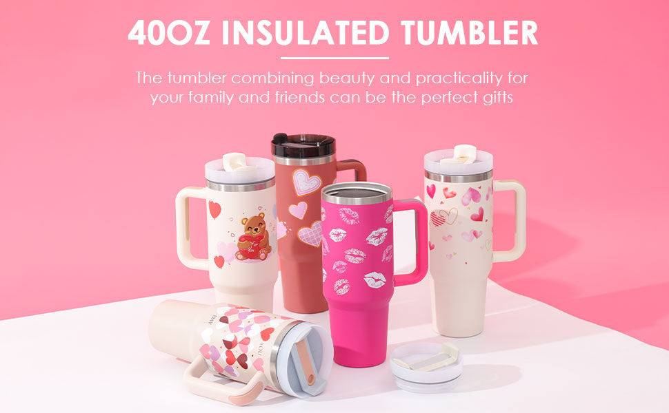 40 Oz Tumbler With Handle Straw Insulated .