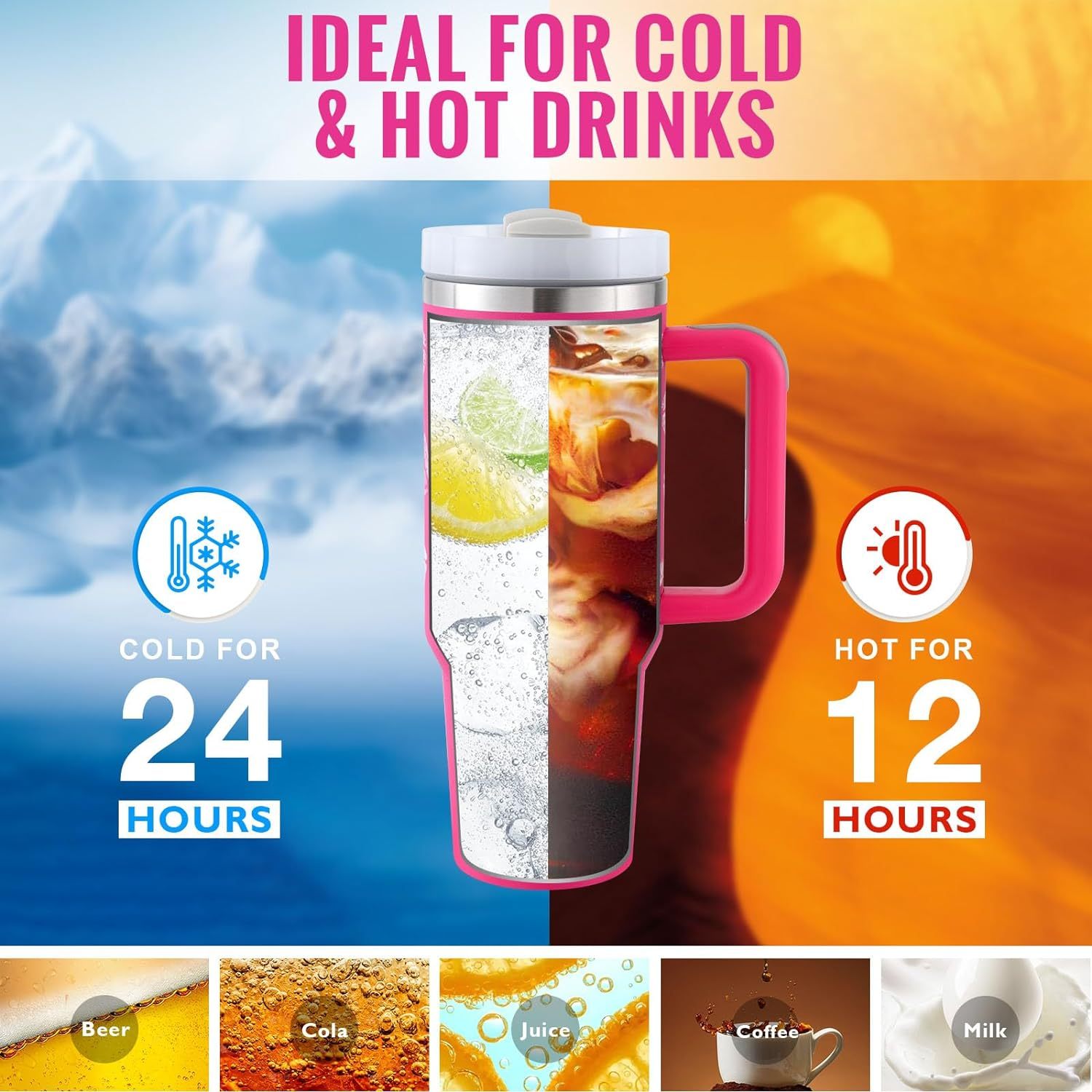 40 Oz Tumbler With Handle Straw Insulated .