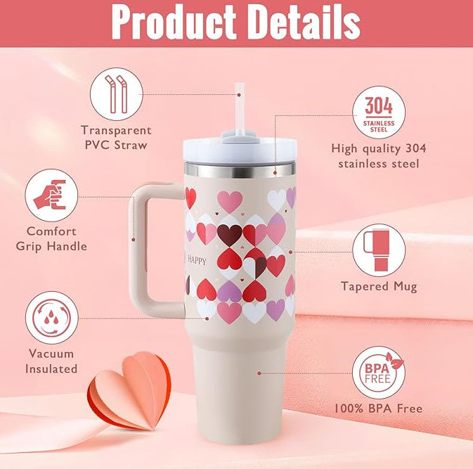 40 Oz Tumbler With Handle Straw Insulated .